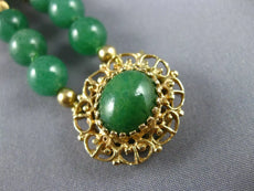 ANTIQUE AAA GREEN JADE 14KT YELLOW GOLD 3D CLASSIC BEADED 2 ROW BRACELET #2631