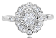ESTATE .35CT DIAMOND 14KT WHITE GOLD 3D ROUND CLUSTER FILIGREE FLOWER FUN RING
