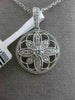 ESTATE .28CT DIAMOND 18K WHITE GOLD 3D FLOWER FILIGREE CIRCULAR FLOATING PENDANT