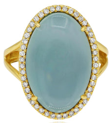 LARGE 7.18CT DIAMOND & AAA AGATE 14KT YELLOW GOLD 3D OVAL & ROUND HALO FUN RING