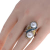 LARGE AAA BLUE SPINEL & PEARL 18KT YELLOW GOLD & 925 SILVER 3D CRISS CROSS RING