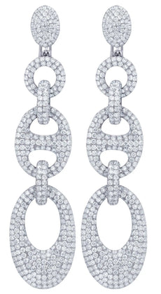 EXTRA LARGE 20CT DIAMOND 18K WHITE GOLD 3D MULTI ROW CHANDELIER HANGING EARRINGS
