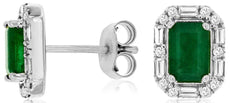 1.37CT DIAMOND & AAA EMERALD 14KT WHITE GOLD EMERALD CUT & ROUND STUD EARRINGS