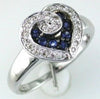 .33CT DIAMOND & AAA SAPPHIRE 14KT WHITE GOLD 3D HEART SHAPE LOVE KNOT FUN RING