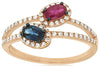 .83CT DIAMOND & AAA MULTI GEM 14KT ROSE GOLD 3D OVAL & ROUND DOUBLE FLOWER RING
