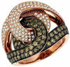 ESTATE LARGE 2.03CT WHITE & CHOCOLATE FANCY DIAMOND 14K ROSE GOLD MULTI ROW RING