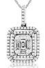 LARGE .42CT DIAMOND 14K WHITE GOLD ROUND & BAGUETTE SQUARE HALO FLOATING PENDANT