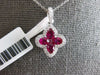 1.14CT DIAMOND & AAA RUBY 18KT WHITE GOLD 3D PEAR SHAPE FOUR LEAF CLOVER PENDANT