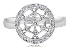 ESTATE .17CT DIAMOND 14KT WHITE GOLD 3D ROUND SNOWFLAKE FILIGREE FLORAL FUN RING