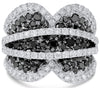 LARGE 3.97CT WHITE & BLACK DIAMOND 14KT WHITE GOLD 3D DOUBLE HEART INFINITY RING
