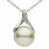 .12CT DIAMOND & AAA SOUTH SEA PEARL 18KT WHITE GOLD MILGRAIN WISH BONE PENDANT