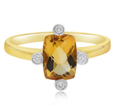 1.43CT DIAMOND & AAA CITRINE 14K YELLOW GOLD 3D CUSHION & ROUND 5 STONE FUN RING