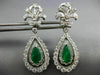 LARGE 3.70CT DIAMOND & AAA EMERALD 14KT WHITE GOLD 3D TEAR DROP HANGING EARRINGS