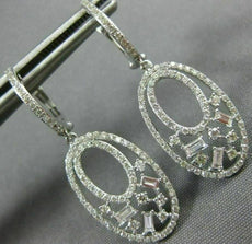 ESTATE .75CT ROUND AND BAGUETTE DIAMOND 14KT WHITE GOLD 3D OVAL HANGING EARRINGS
