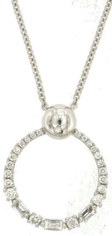 .24CT DIAMOND 14KT WHITE GOLD ROUND & BAGUETTE CIRCLE OF LIFE FUN LOVE NECKLACE