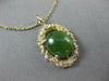 ANTIQUE LARGE 14KT YELLOW GOLD SOLITAIRE AAA OVAL JADE FILIGREE PENDANT #22662
