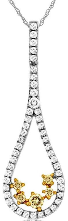 .38CT WHITE & FANCY YELLOW DIAMOND 14KT WHITE GOLD 3D CLUSTER TEAR DROP PENDANT