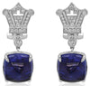 LARGE 17.38CT DIAMOND & AAA TANZANITE 18K WHITE GOLD 3D CUSHION & ROUND EARRINGS
