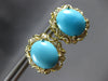 LARGE .25CT DIAMOND & AAA TURQUOISE 14K YELLOW GOLD 3D OVAL STUD EARRINGS #27843