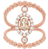 WIDE .71CT DIAMOND & AAA MORGANITE 14K ROSE GOLD OVAL & ROUND BEADED FLOWER RING