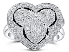 ESTATE .15CT DIAMOND 14KT WHITE GOLD 3D ROUND HEART SHAPE LOVE FUN RING