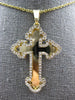 ESTATE LARGE .89CT DIAMOND 14KT YELLOW GOLD 3D HANDCRAFTED CLASSIC CROSS PENDANT