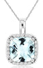 1.98CT DIAMOND & AAA AQUAMARINE 14KT WHITE GOLD CUSHION SQUARE FLOATING PENDANT