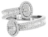 LARGE .72CT DIAMOND 14K WHITE GOLD ROUND & BAGUETTE DOUBLE OVAL CRISS CROSS RING