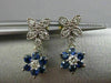 ESTATE .55CT DIAMOND & SAPPHIRE 14KT WHITE GOLD FLOWER MILGRAIN HANGING EARRINGS
