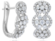 WIDE 1.35CT DIAMOND 14K WHITE GOLD 3 FLOWER HALO LOVE LEVERBACK HANGING EARRINGS