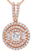 1.0CT DIAMOND 14KT ROSE GOLD ROUND & BAGUETTE SOLITAIRE FLOWER FLOATING PENDANT