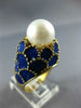 ANTIQUE LARGE BLUE ENAMEL & AAA SOUTH SEA PEARL 14K YELLOW GOLD SHELL RING #2748