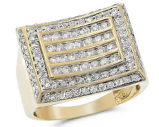 1.40CT DIAMOND 14KT YELLOW GOLD 3D MULTI ROW SQUARE PAVE CHANNEL MEN'S RING