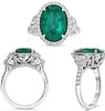 LARGE 6.61CT DIAMOND & AAA EMERALD PLATINUM 3D OVAL & HALF MOON ENGAGEMENT RING