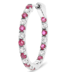 1.73CT DIAMOND & AAA RUBY 14KT WHITE GOLD 3D INSIDE OUT HOOP HANGING EARRINGS