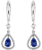 1.0CT DIAMOND & AAA TANZANITE 14K WHITE GOLD PEAR SHAPE & ROUND HANGING EARRINGS