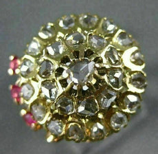 ANTIQUE LARGE 1.40CT DIAMOND & AAA RUBY 14KT TWO TONE GOLD COCKTAIL RING #23391