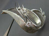 ANTIQUE LARGE 1.0CT DIAMOND 18KT WHITE GOLD 3D HANDCRAFTED LEAF LOVE BROOCH PIN