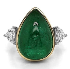 LARGE 11.03CT DIAMOND & AAA EMERALD 18KT 2 TONE GOLD PEAR SHAPE ENGAGEMENT RING