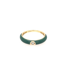 ESTATE .03CT DIAMOND & GREEN ENAMEL 18KT YELLOW GOLD SOLITAIRE ETOILE FUN RING