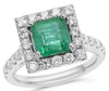 LARGE 3.19CT DIAMOND & AAA EMERALD 18K WHITE GOLD ROUND & SQUARE ENGAGEMENT RING