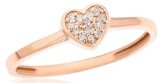ESTATE .04CT DIAMOND 14KT ROSE GOLD 3D CLASSIC ROUND HEART PAVE FUN LOVE RING