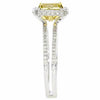 1.29CT WHITE & FANCY YELLOW DIAMOND 18KT 2 TONE GOLD CUSHION & ROUND SQUARE RING