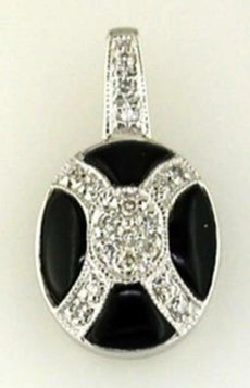 .10CT DIAMOND & AAA ONYX 14KT WHITE GOLD 3D OVAL FILIGREE FUN FLOATING PENDANT