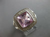 LARGE 3.54CT DIAMOND & AAA PINK QUARTZ 14KT WHITE GOLD CUSHION & ROUND FUN RING