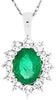 2.75CT DIAMOND & AAA EMERALD 14K WHITE GOLD OVAL & ROUND FLOWER FLOATING PENDANT