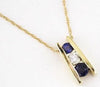 ESTATE .35CT DIAMOND & AAA SAPPHIRE 14KT YELLOW GOLD 3 STONE JOURNEY BAR PENDANT
