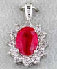 1.98CT DIAMOND & AAA RUBY 14K WHITE GOLD 3D OVAL & ROUND FLOWER FLOATING PENDANT