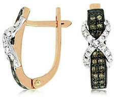.47CT WHITE & CHOCOLATE FANCY DIAMOND 14KT ROSE GOLD 3D X LOVE HANGING EARRINGS