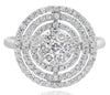 ESTATE LARGE .89CT DIAMOND 14KT WHITE GOLD ROUND FLOWER MULTI CIRCULAR FUN RING